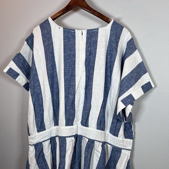 Ashley Stewart Maxi Dress Women’s Size 22 Striped Blue & White Pockets Zipper - Picture 7 of 15